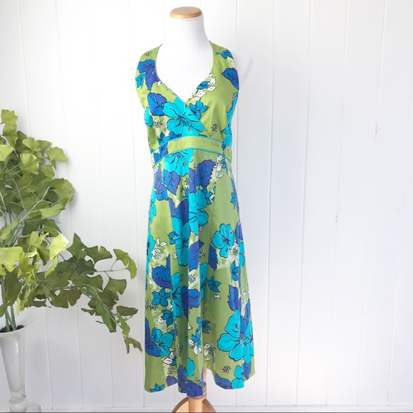 Gorgeous Ombre Turquoise, Blue And Green Floral Halter Dress - Picture 2 of 14